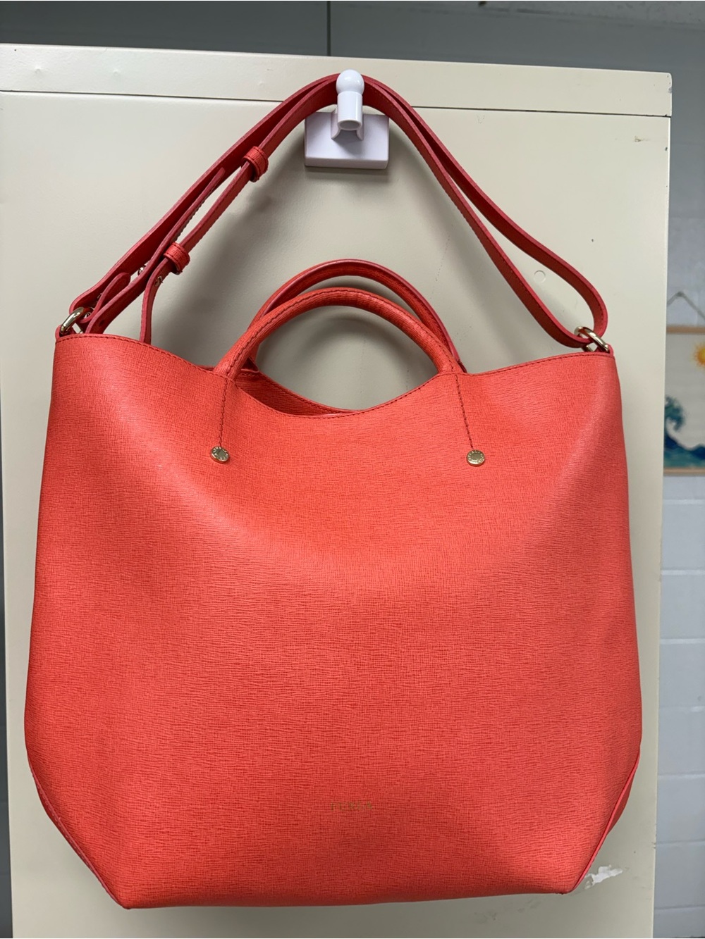 FURLA Musa Medium Saffiano Leather Tote Bag Coral Salmon Pink Crossbody